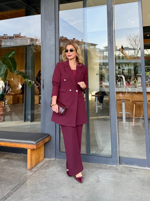 Asel Pantolonlu Takım Bordo
