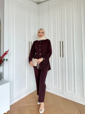 Selen Pantolonlu Takım Mürdüm