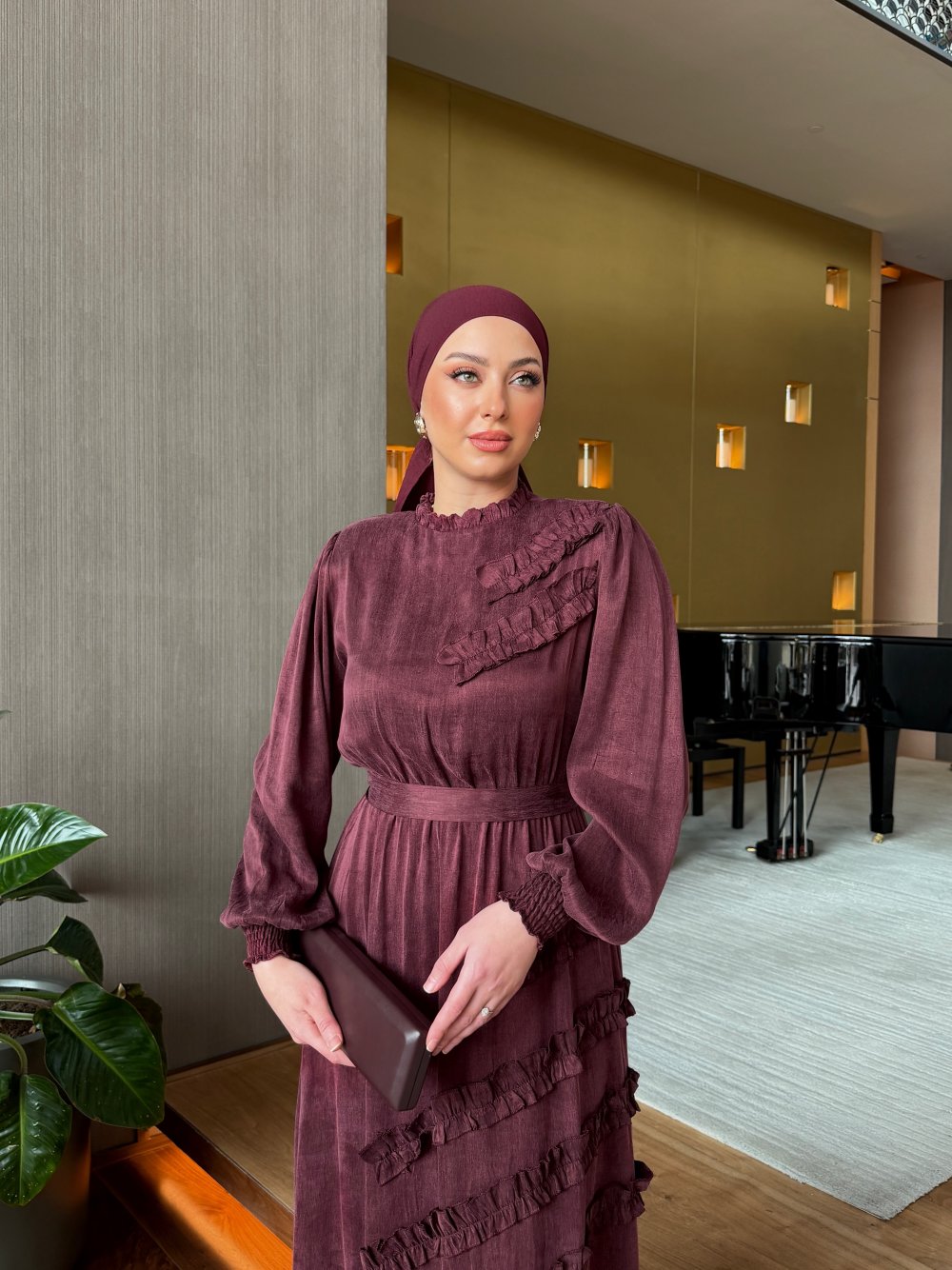 Aycan Elbise Bordo - Görsel 4