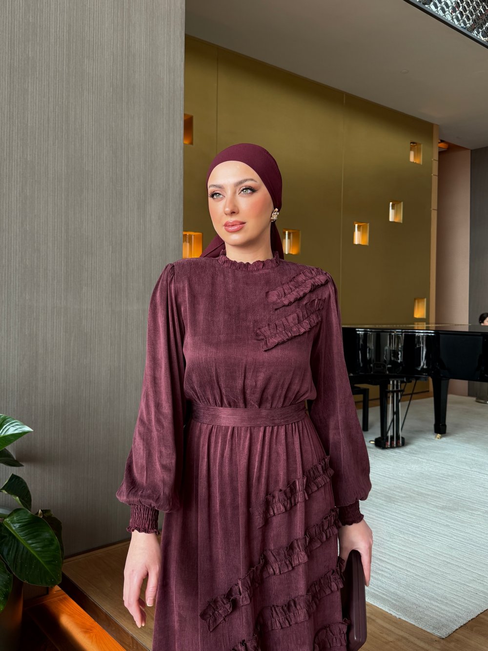Aycan Elbise Bordo - Görsel 5