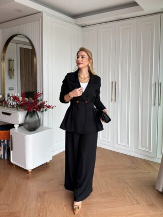 Çimen Pantolon Takım Siyah