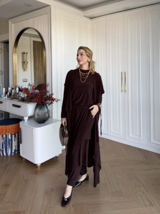 Zarife  Üçlü Pantolon Takım Acı Kahve