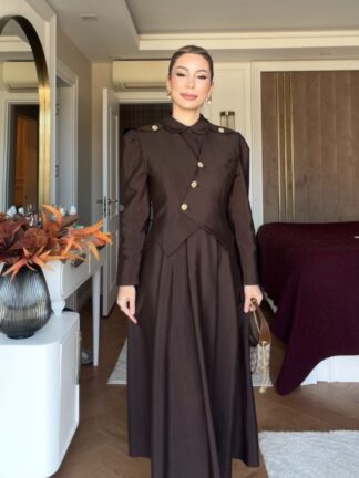 Pelin Elbise Takım Kahverengi