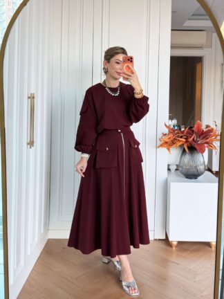 Tülay Etek Takım Bordo