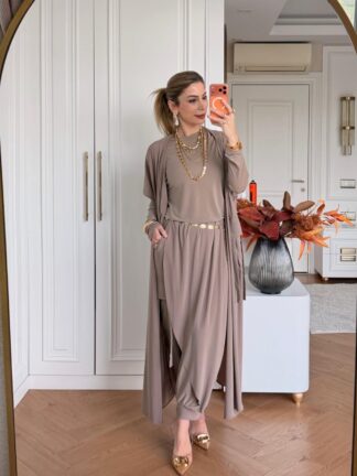 Zarife  Üçlü Pantolon Takım Vizon