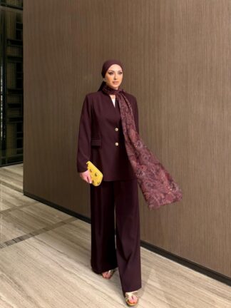 Figen Pantolonlu Takım Bordo