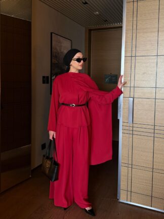 Songül Pantolonlu Takım Kırmızı