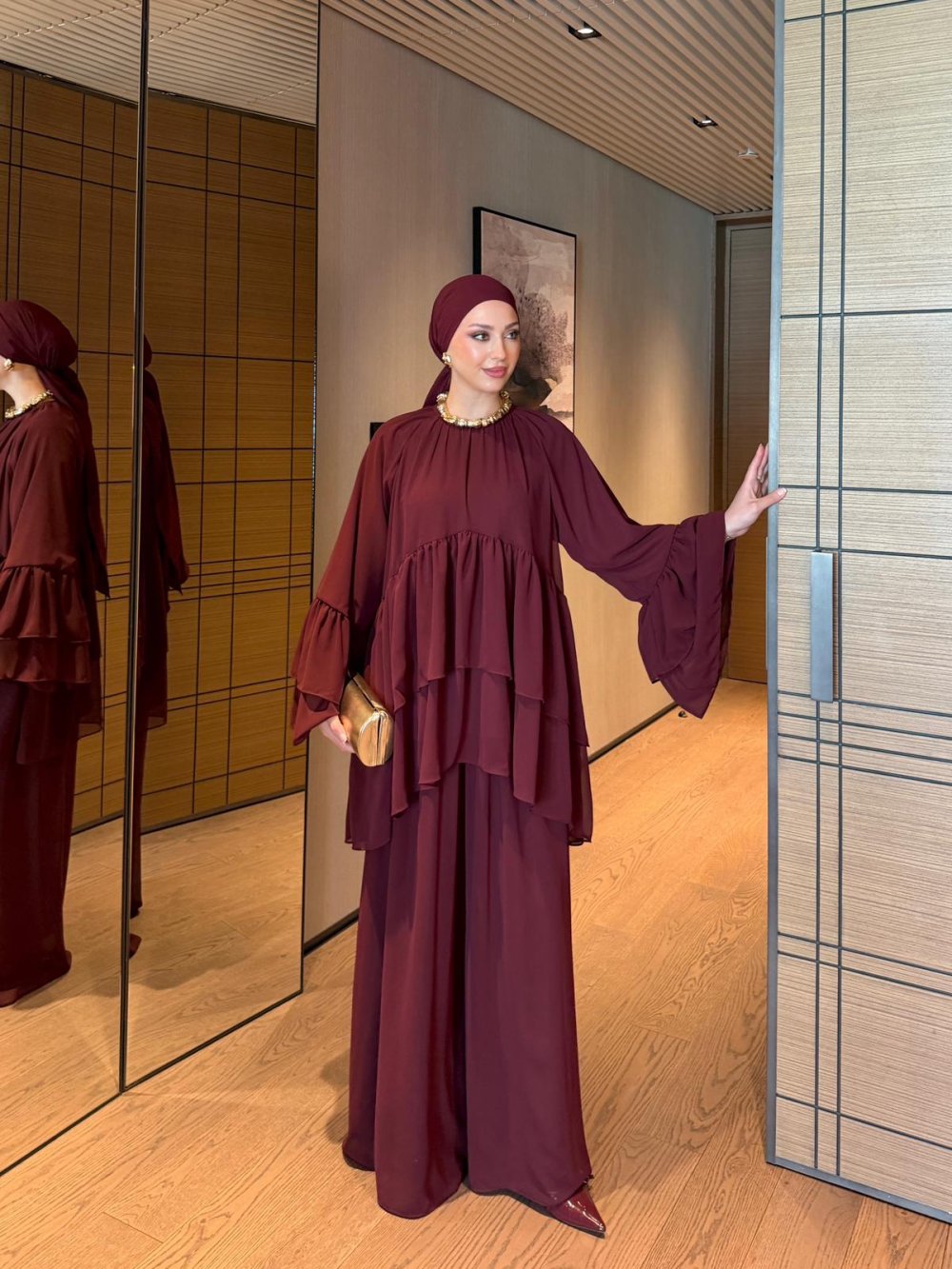 Nazife Pantolon Takım Bordo