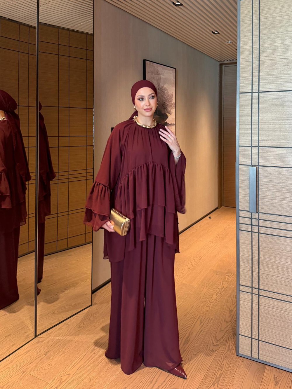 Nazife Pantolon Takım Bordo - Görsel 2